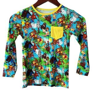 Showstoppers Winnie the Pooh Bamboo Pajama Top Kids 7 8 Long Sleeve Green Disney